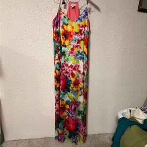 Nicole Miller Coral and Multicolor Watercolor Dress XL Wedding guest